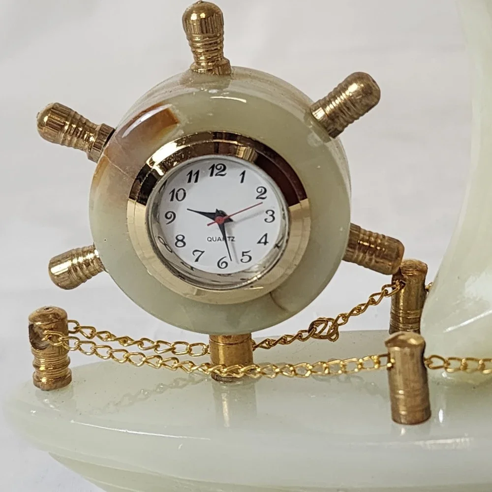 Decorative Collectible Ship Clock Desk Mentel Marble Onyx Handmade Imported NEW